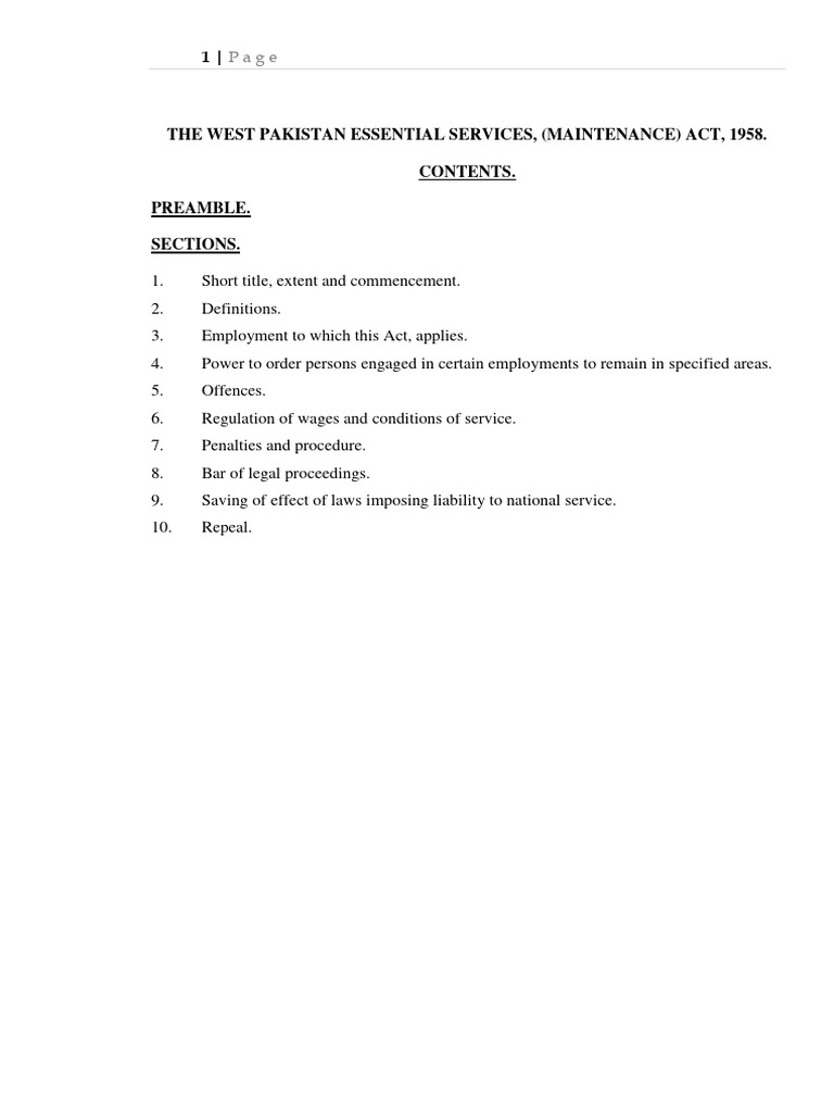 1958 34 The West Pakistan Essential Services Maintenance Act 1958 | PDF ...