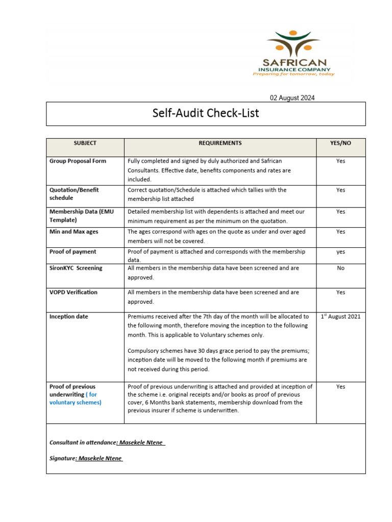 Group Insurance Self-Audit Checklist | PDF