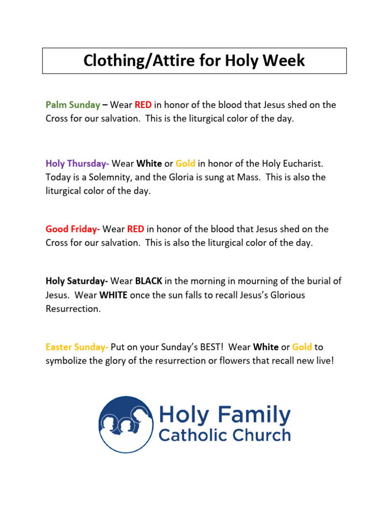 Holy Week Attire Guide: Colors and Significance | PDF