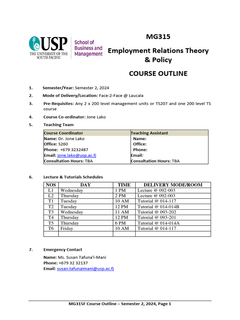 MG315 Employment Relations Course Outline | PDF | Critical Thinking