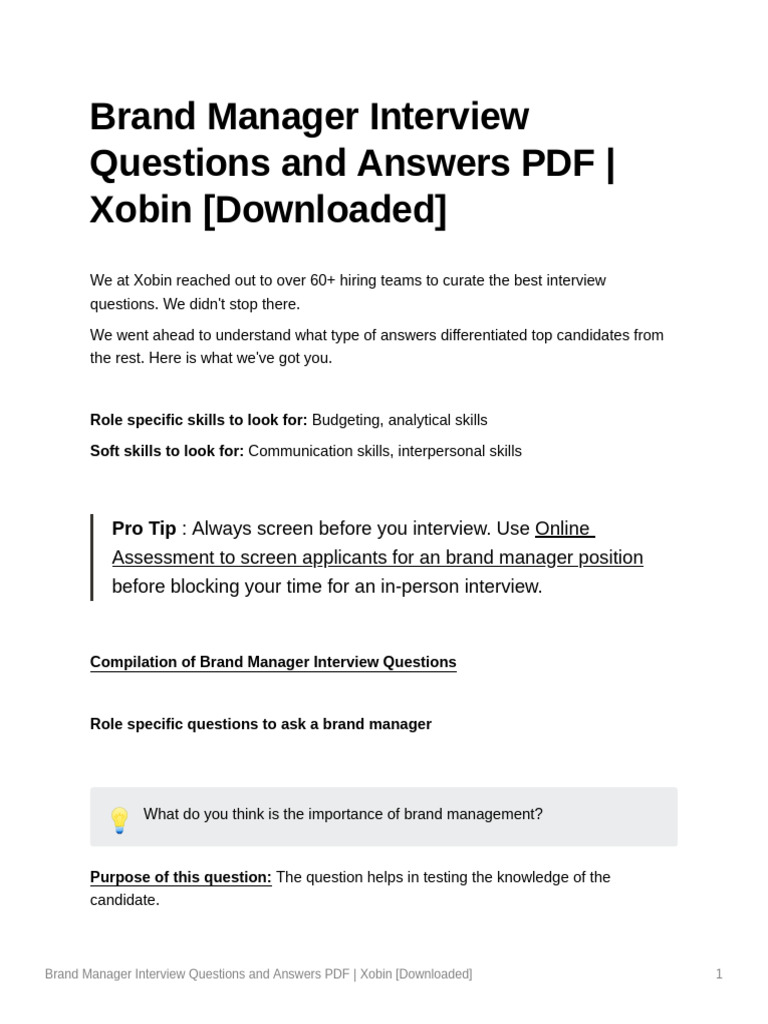 Brand Manager Interview Guide PDF | PDF | Brand | Knowledge