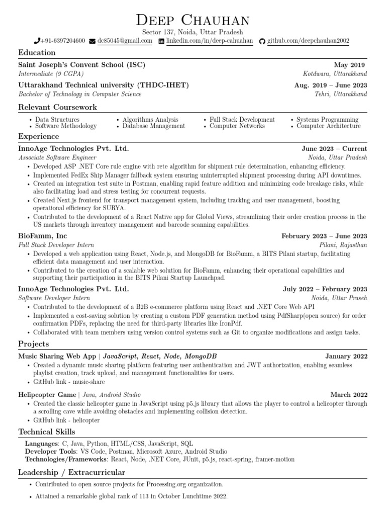 Resume Deep | PDF | Java Script | Computing
