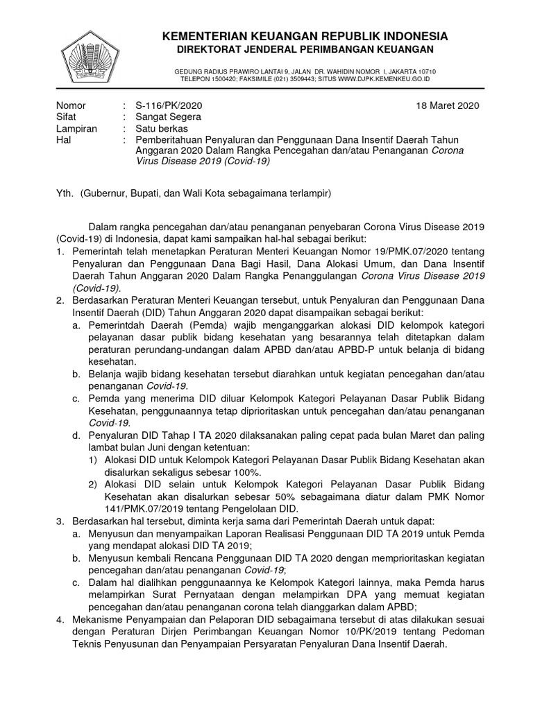 Surat Edaran Did 2020 Covid-19 | PDF