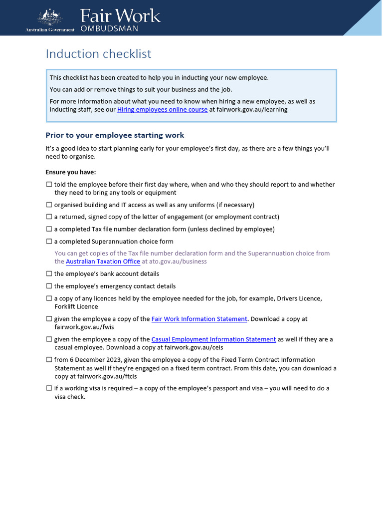 Employee Induction Checklist Template | PDF | Employment | Occupational ...