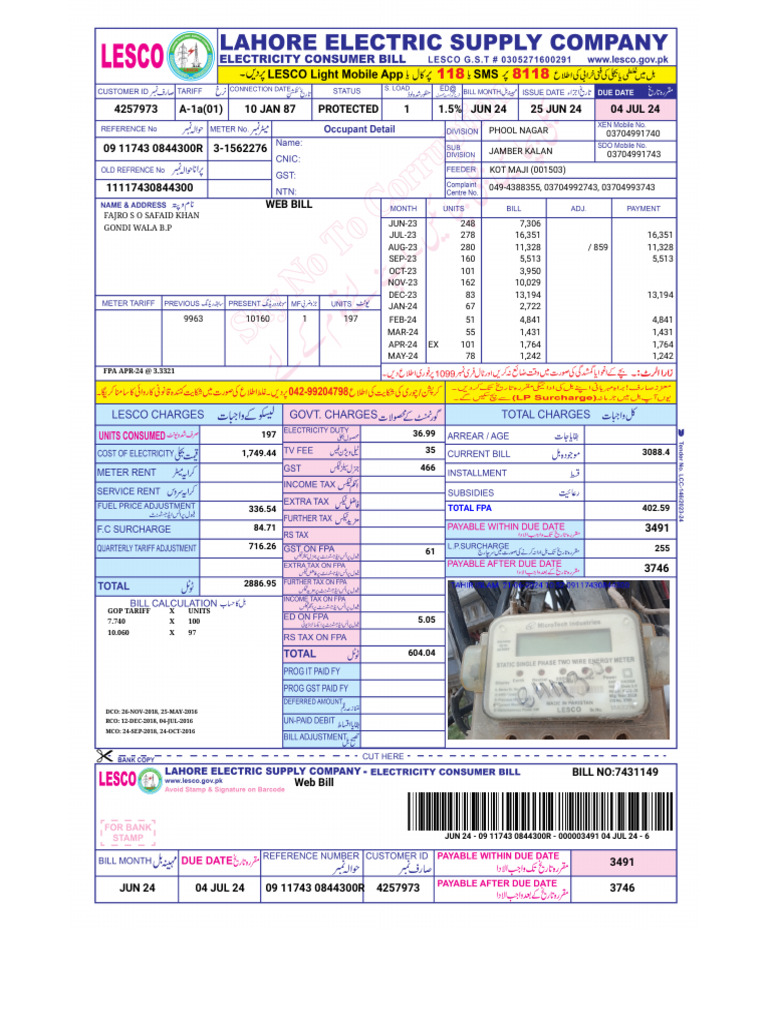 LESCO WEB BILL visual data 6