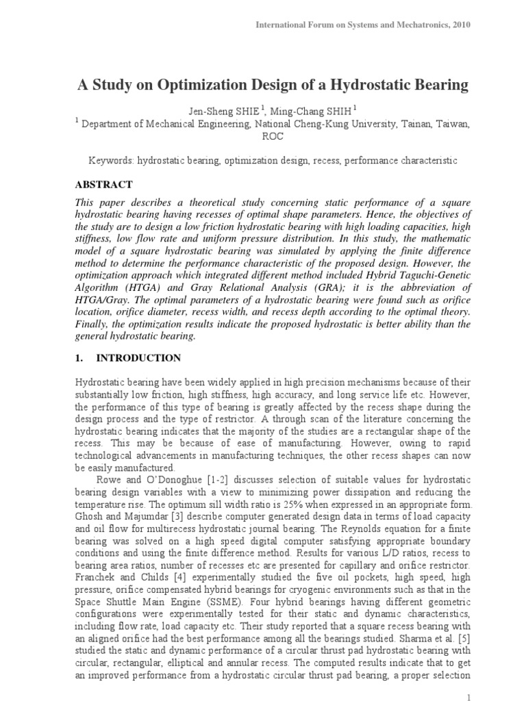 Optimization of Hydrostatic Bearing Design | PDF | Mathematical ...