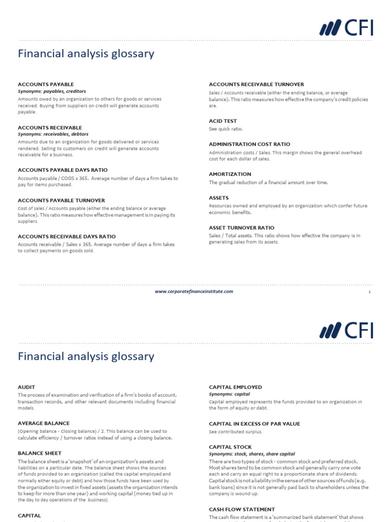 Cfi financial analysis glossary pdf book value equity finance 