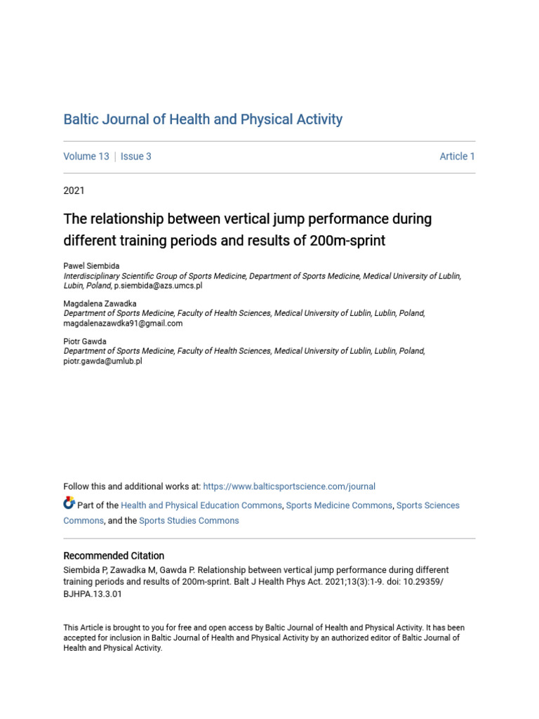 The Relationship Between Vertical Jump Performance | PDF | Science