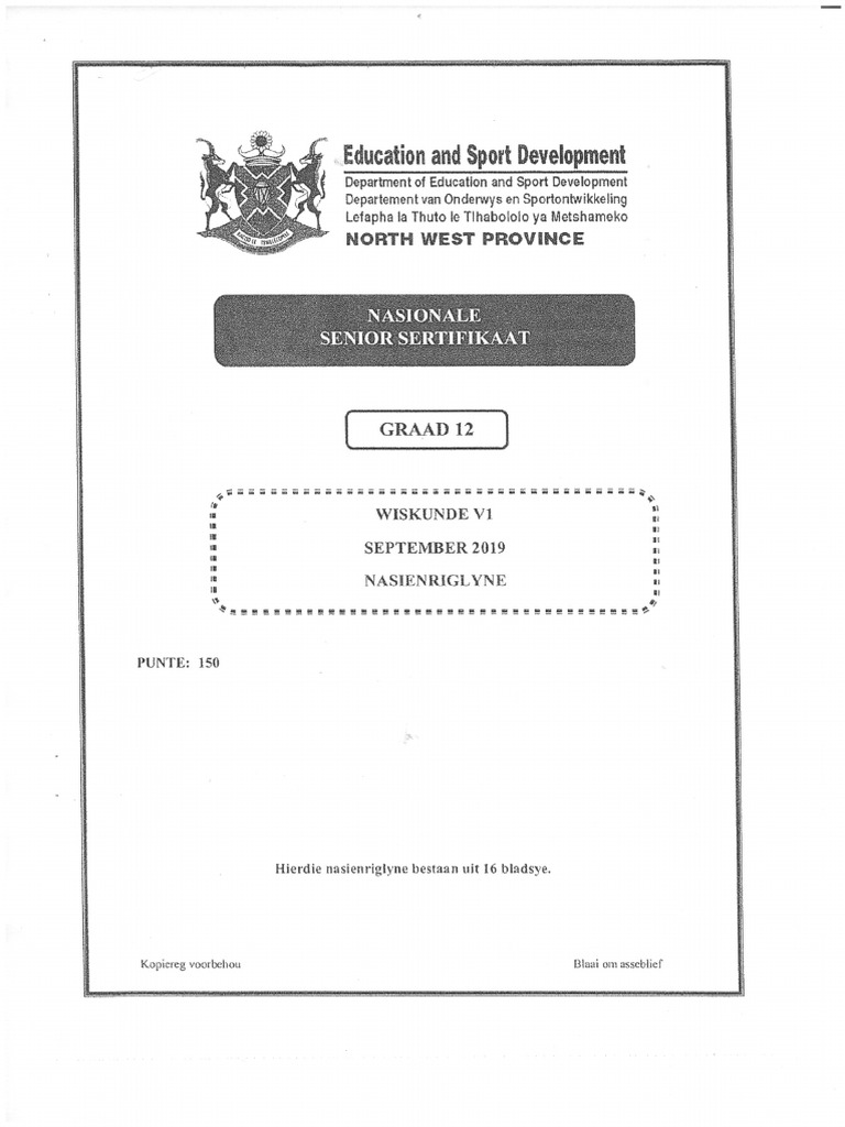 GR 12 North West Sep 2019 P1 Memo | PDF
