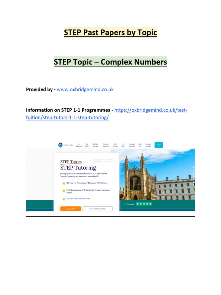 STEP Complex Numbers Past Papers | PDF | Teaching Methods & Materials