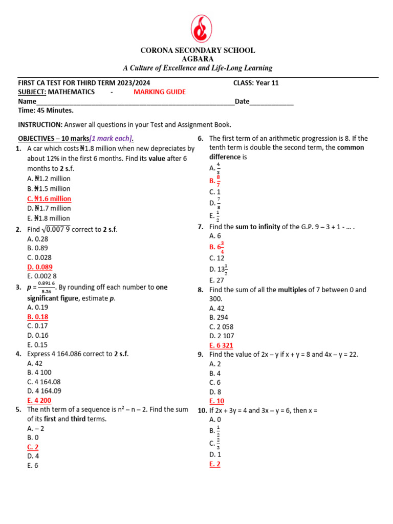 MG Mathematics Year 11 Cat1 T3 2024 | PDF | Mathematics