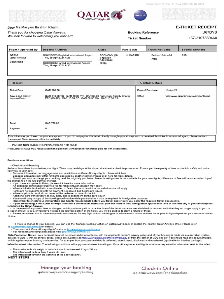 Qatar Airways Date Change Charges