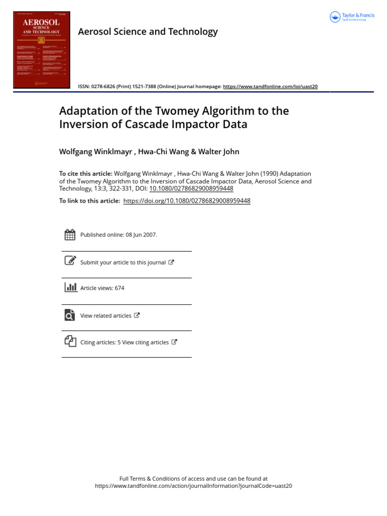 Adaptation of The Twomey Algorithm To The Inversion of Cascade Impactor ...
