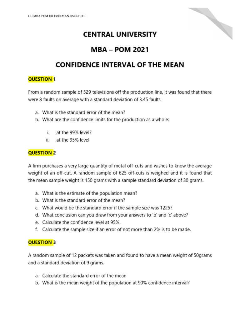 2021 2022 CONFIDENCE INTERVAL OF THE MEAN and Proportion | PDF ...