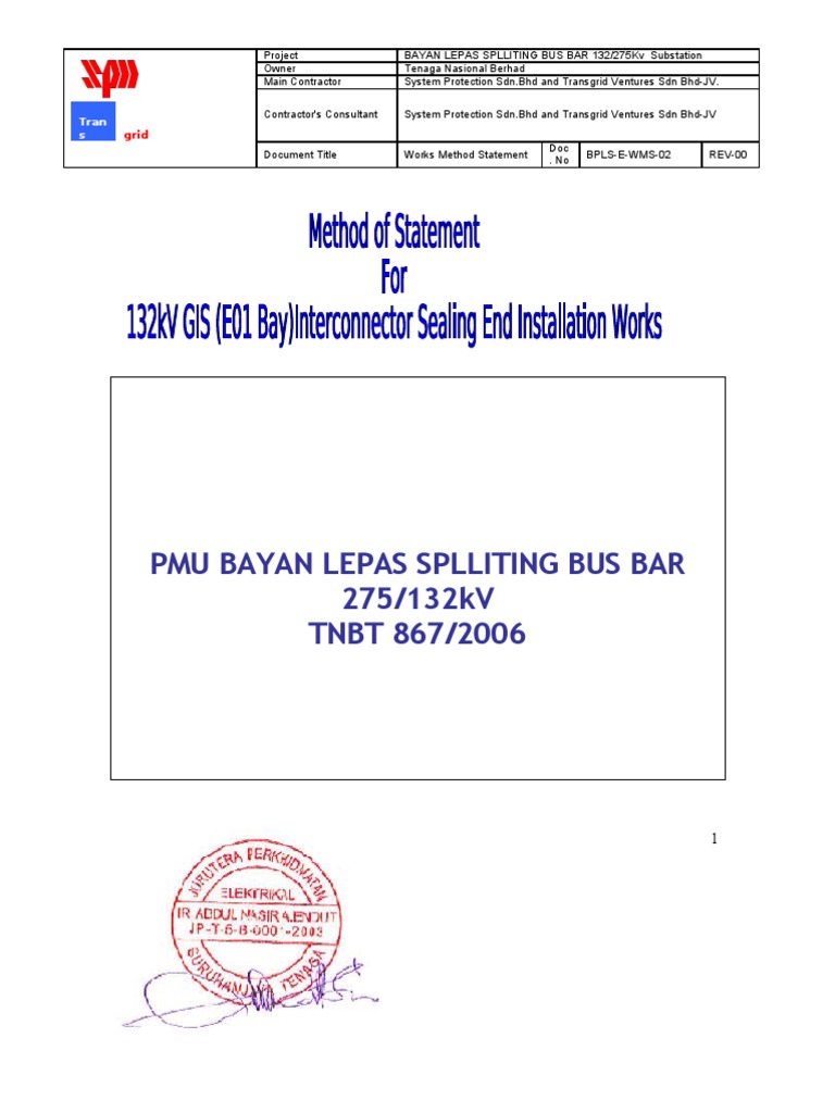 132kV Cable Sealing End Method Statement | PDF | Electrical Substation ...