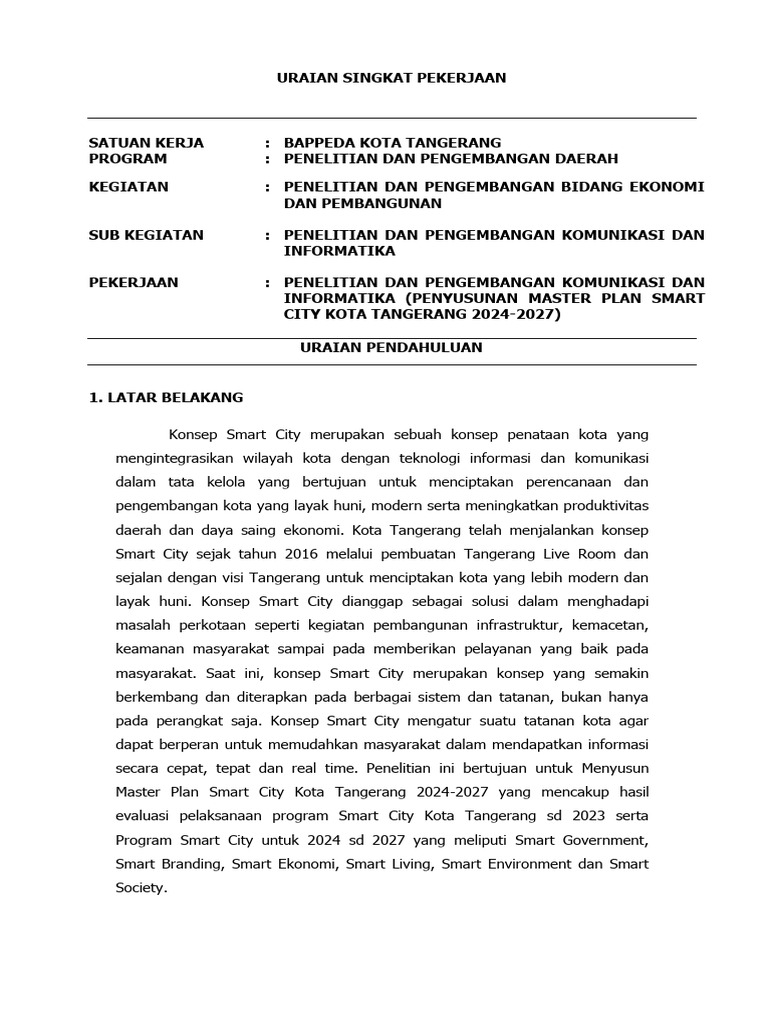 Master Plan Smart City Tangerang 2024-2027 | PDF