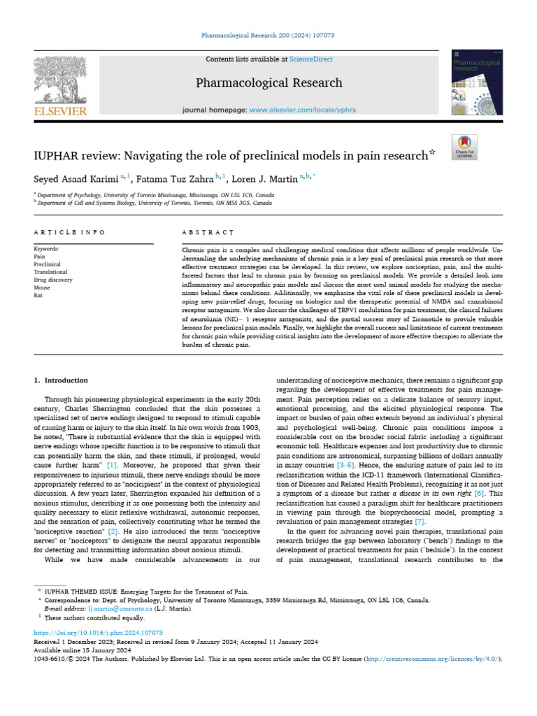 1 s2.0 S1043661824000173 Main | PDF | Pain | Model Organism