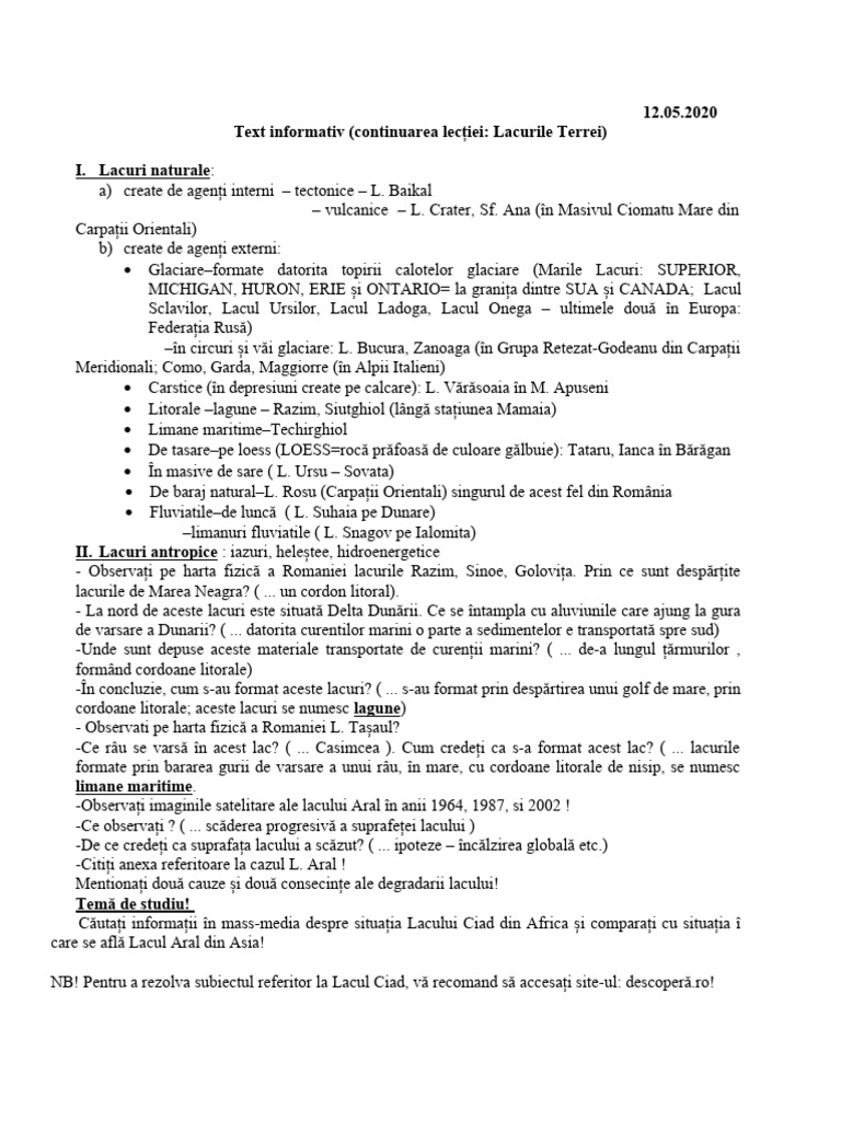 Lacurile Terrei-Text Informativ | PDF