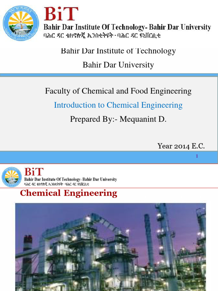 Introduction To Chemical Engineering 2014 E.C | PDF | Chemical ...