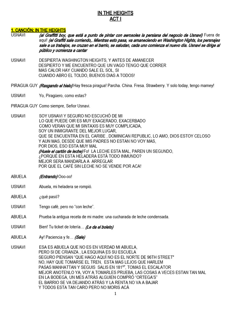 Libreto in The Heights PDF