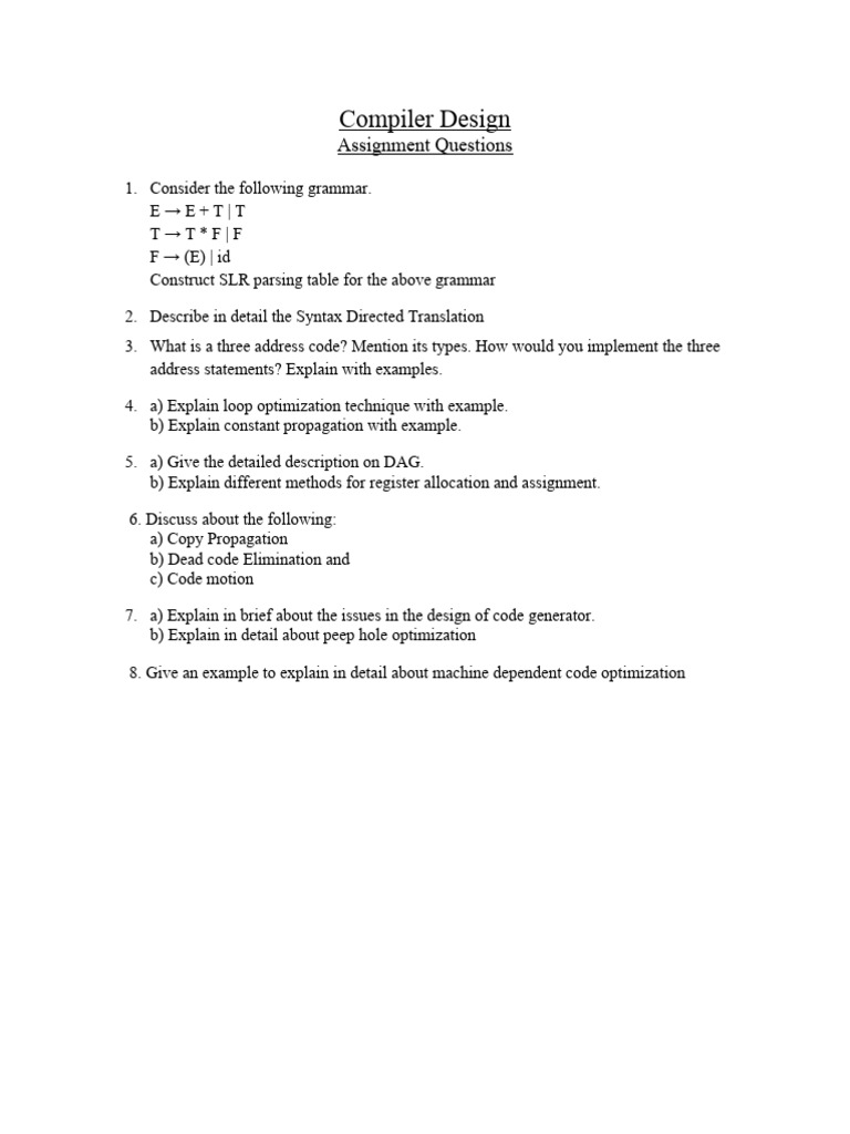 Compiler Design Assignment Questions | PDF | Teaching Methods & Materials
