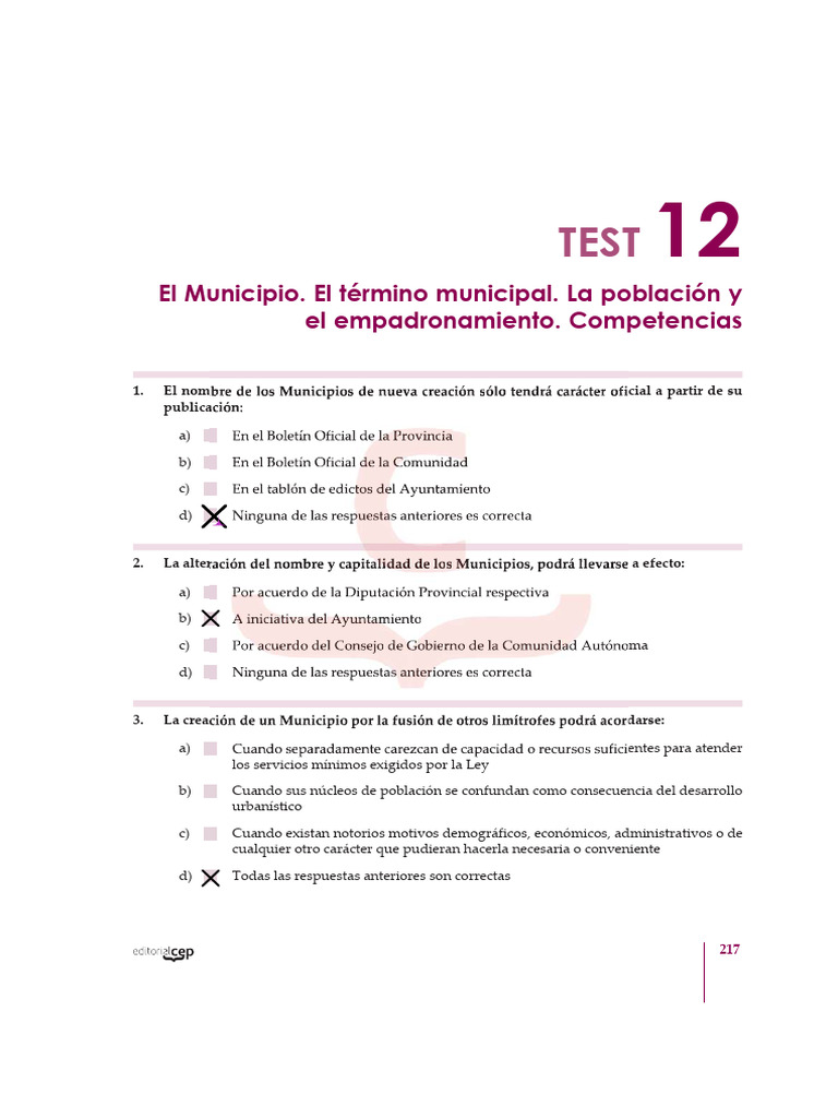 Test sobre el Municipio y sus Competencias | PDF | Gobierno local | Alcalde