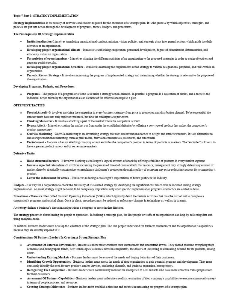 Strategy Implementation Guide | PDF | Strategic Planning | Business