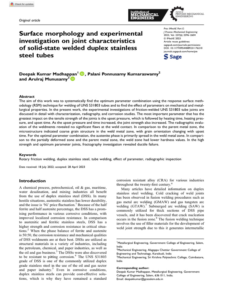 Surface Morphology and Experimental Investigation On Joint ...