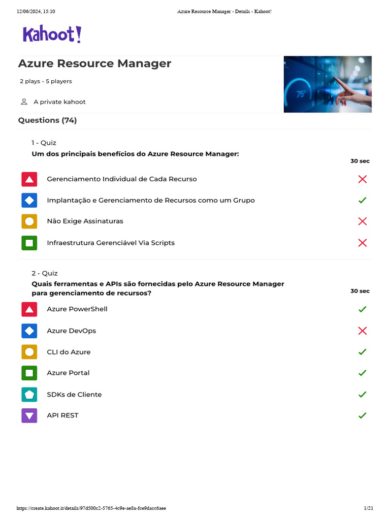 Quiz sobre Azure Resource Manager | PDF | Microsoft Azure | Rede de ...
