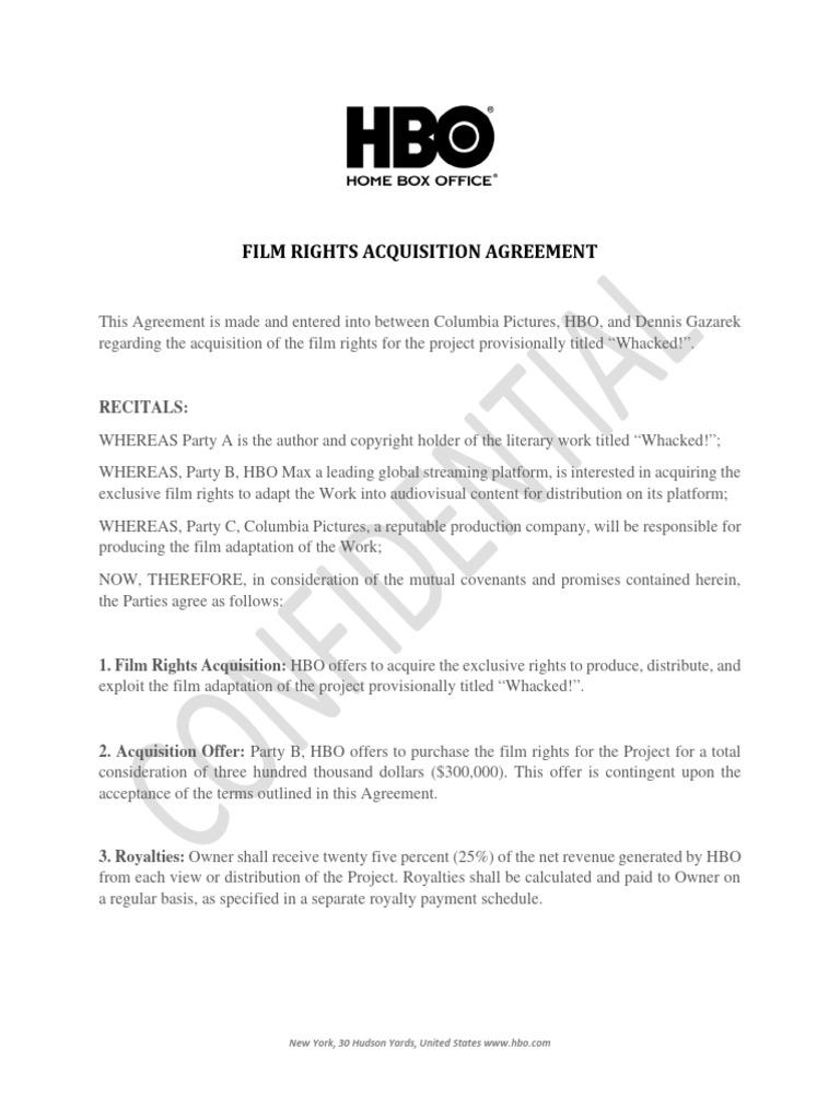 Film Rights Acquisition Agreement Dennis Gazarek | PDF | Royalty ...