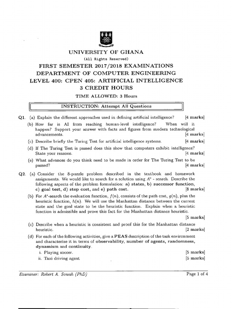 University of Ghana AI Exam Questions | PDF | Artificial Intelligence ...