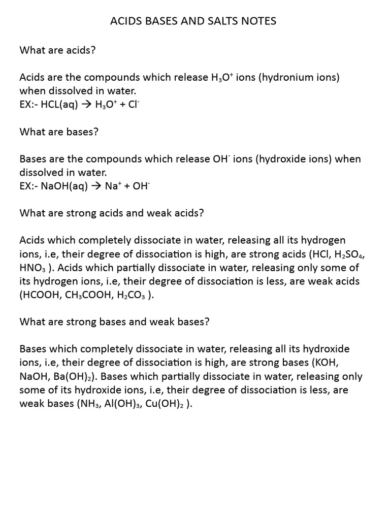 Acids, Bases, and Salts Overview | PDF | Acid | Hydroxide