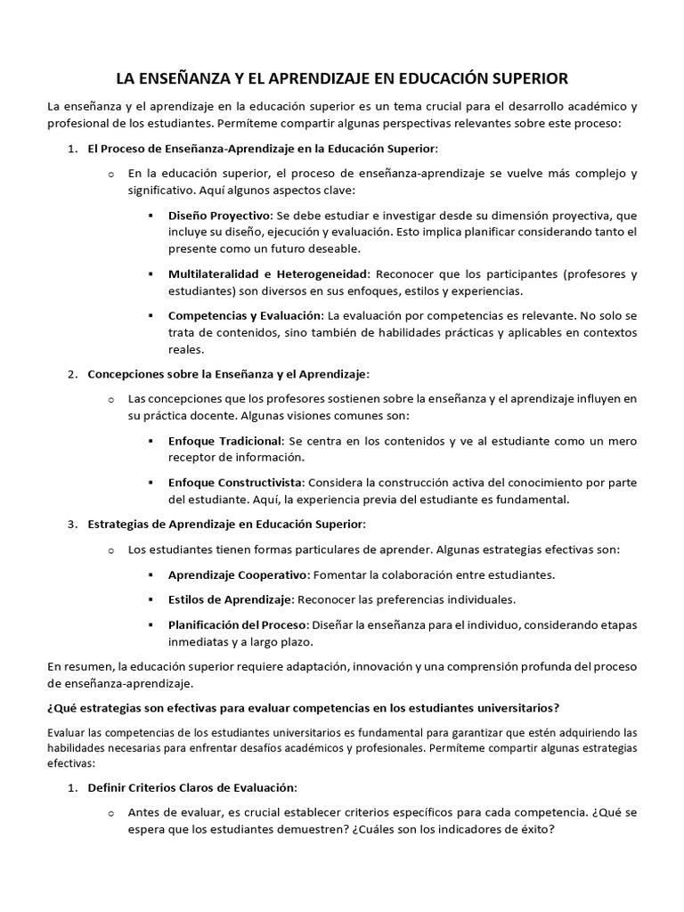 La Enseñanza y El Aprendizaje en Educación Superior | PDF | Enseñando ...