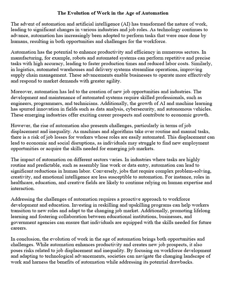 The Evolution of Work in The Age of Automation | PDF | Automation ...