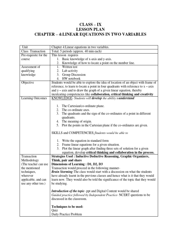 Learning Outcomes for Linear Equations | PDF | Critical Thinking ...