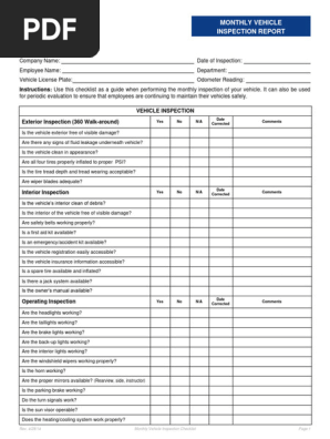 MASTER Monthly Vehicle Inspection Report