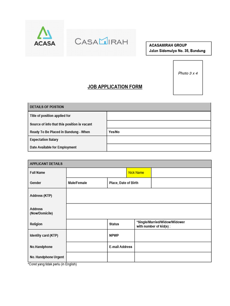 Job Application Form Template | PDF | Skill