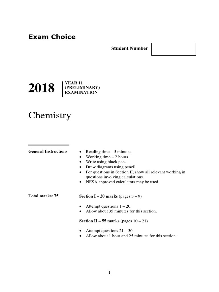 Chemistry Year 11 Exam 2018 Exam Choice | PDF | Ion | Chemical Reactions
