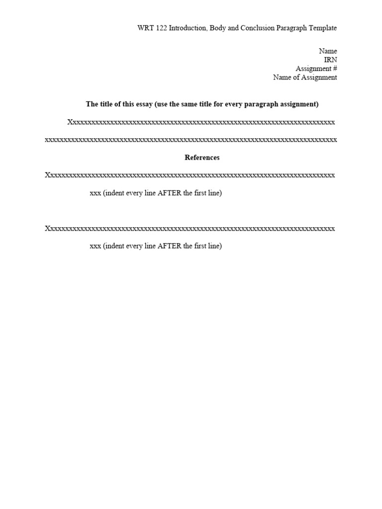 WRT 122 Introduction, Body and Conclusion Paragraph Template | PDF ...