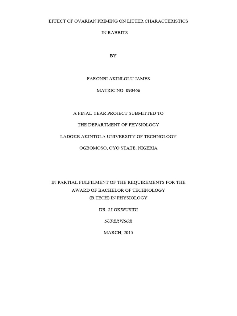 Ovarian Priming Effects on Rabbit Litter | PDF | Luteinizing Hormone ...