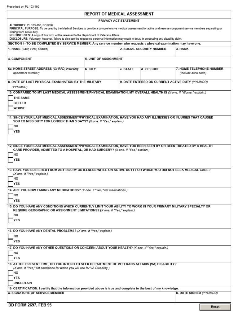 Medical Assessment for Service Members | PDF | Physical Examination ...