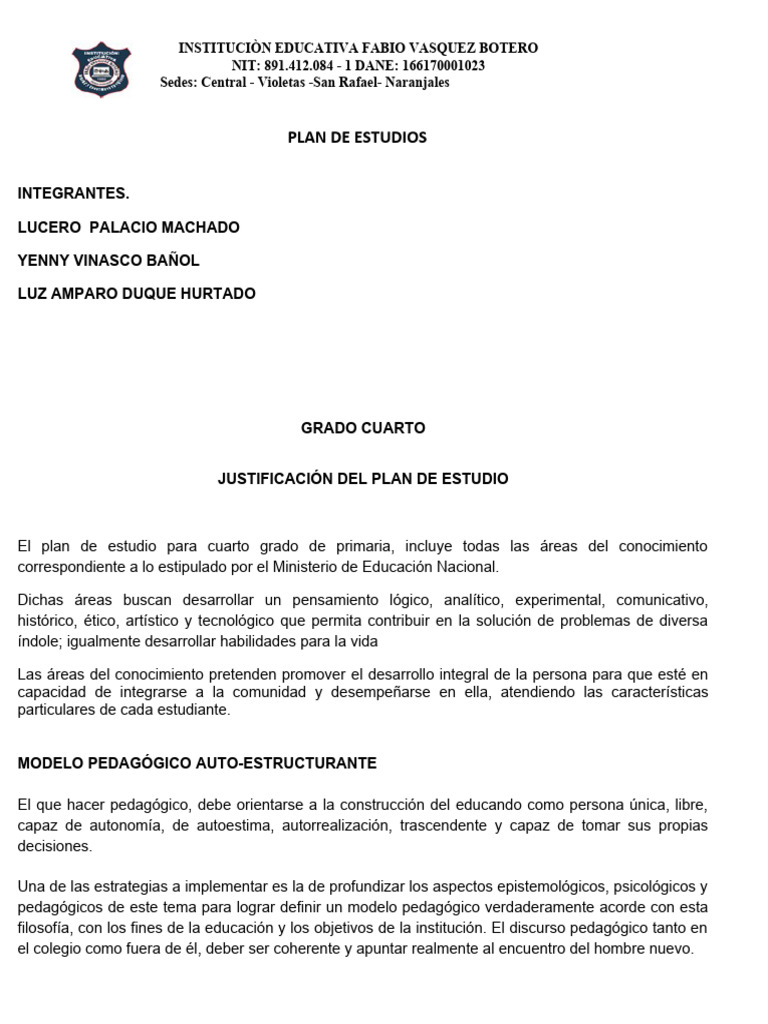 Plan de Estudios Cuarto Grado 2024 | PDF | Evaluación | Plan de estudios