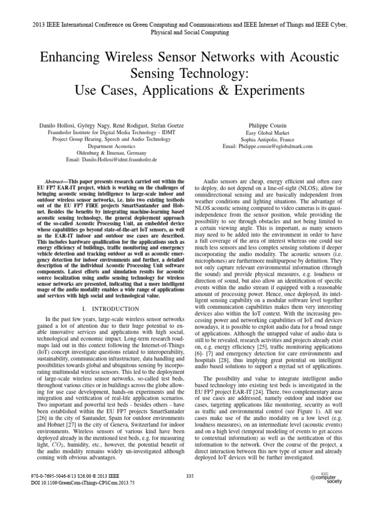 Acoustic Sensing in Wireless Networks | PDF | Internet Of Things ...