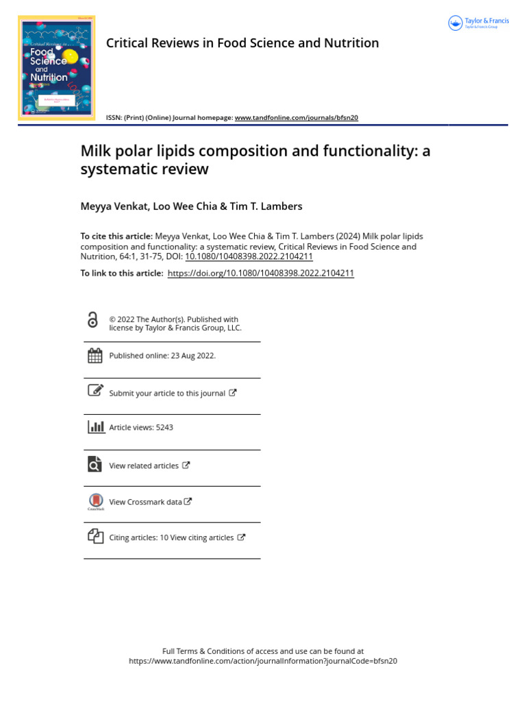 Venkat Et Al. - 2024 - Milk Polar Lipids Composition and Functionality ...