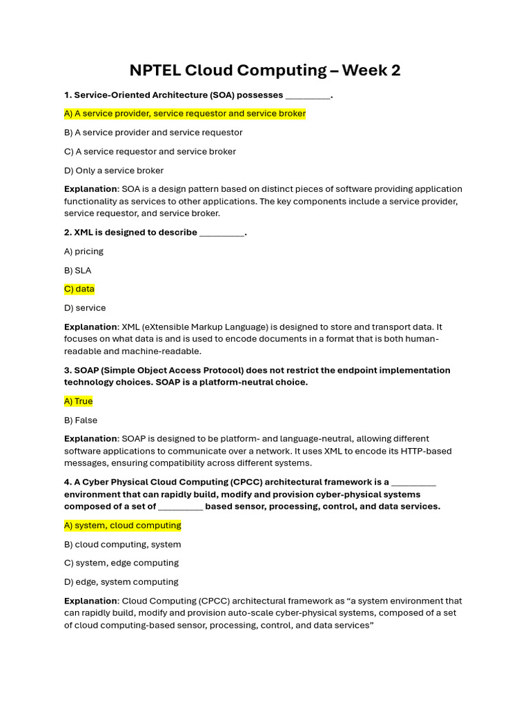 NPTEL Cloud Computing Week 2 Quiz | PDF | Service Oriented Architecture ...