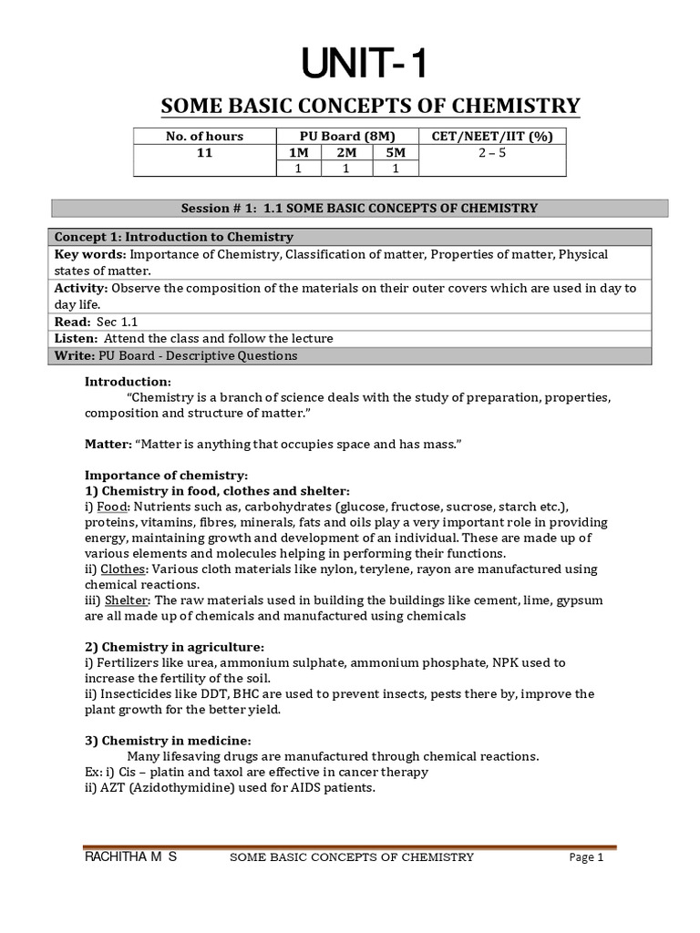 Basic Concepts of Chemistry Overview | PDF | Mole (Unit) | Stoichiometry