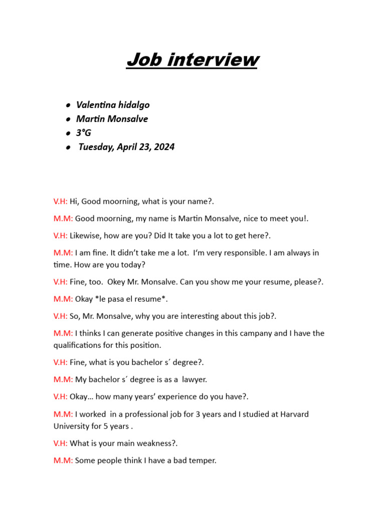 Job Interview Transcript: Martin Monsalve | PDF