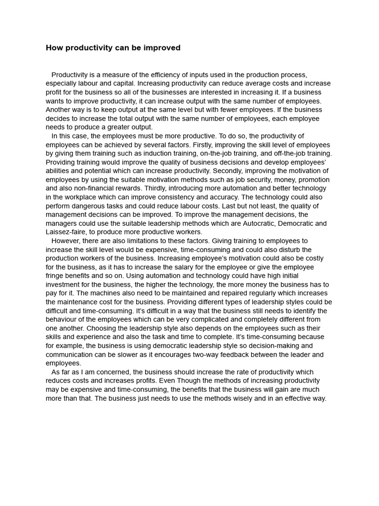 Improving Workplace Productivity Strategies | PDF | Employment | Leadership