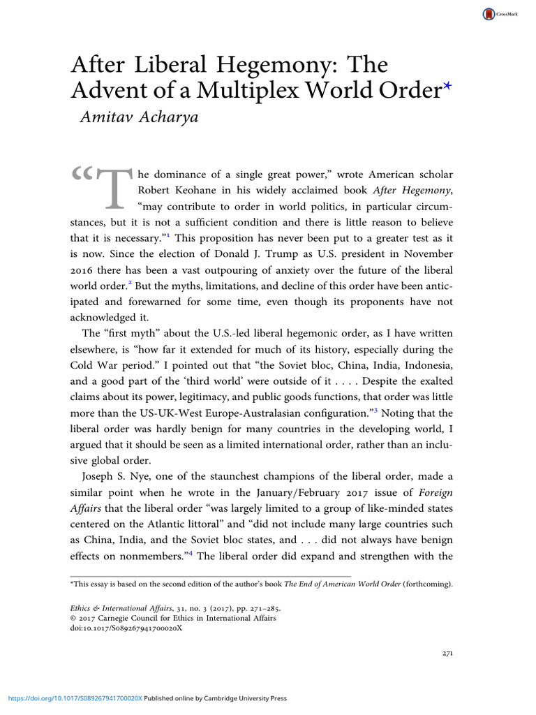 The Rise of a Multiplex World Order | PDF | Bric | Global Governance