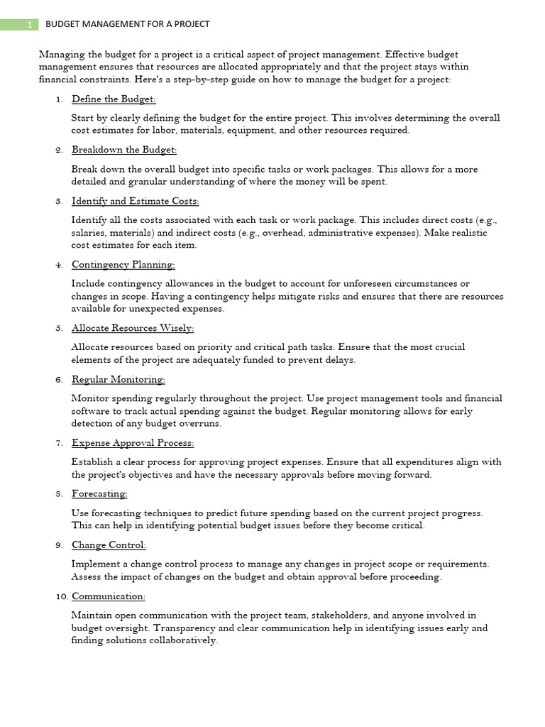 Budget Management For A Project | PDF | Budget | Project Management